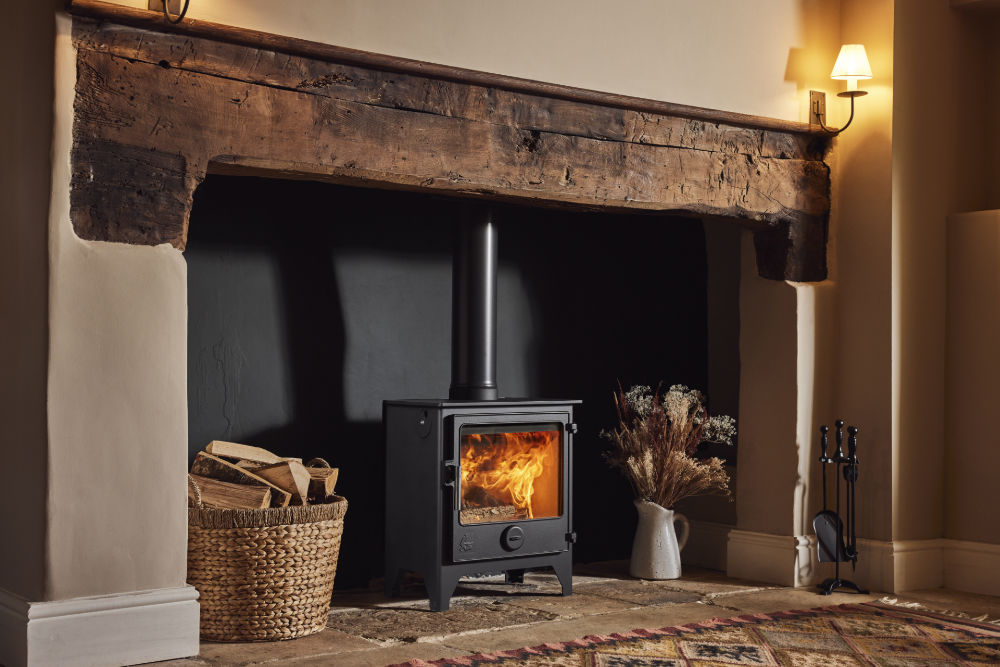 stove in oak beam inglenook